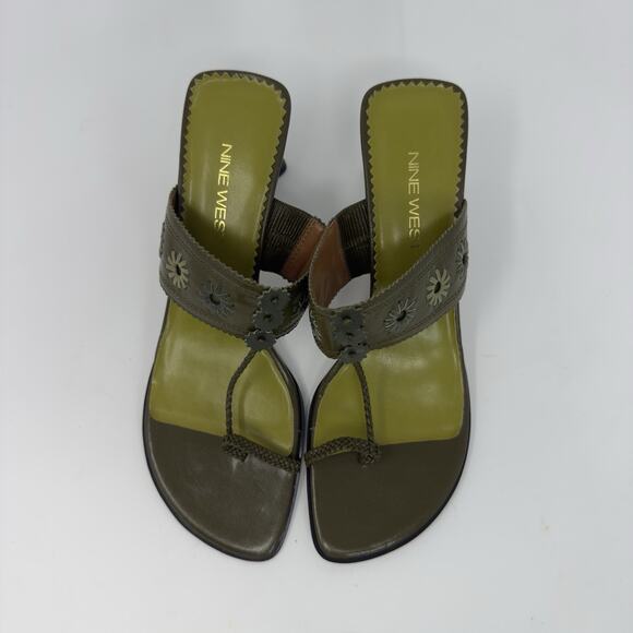 Nine West Floral Sandals Heels Green Size 7.5 - Picture 1 of 8